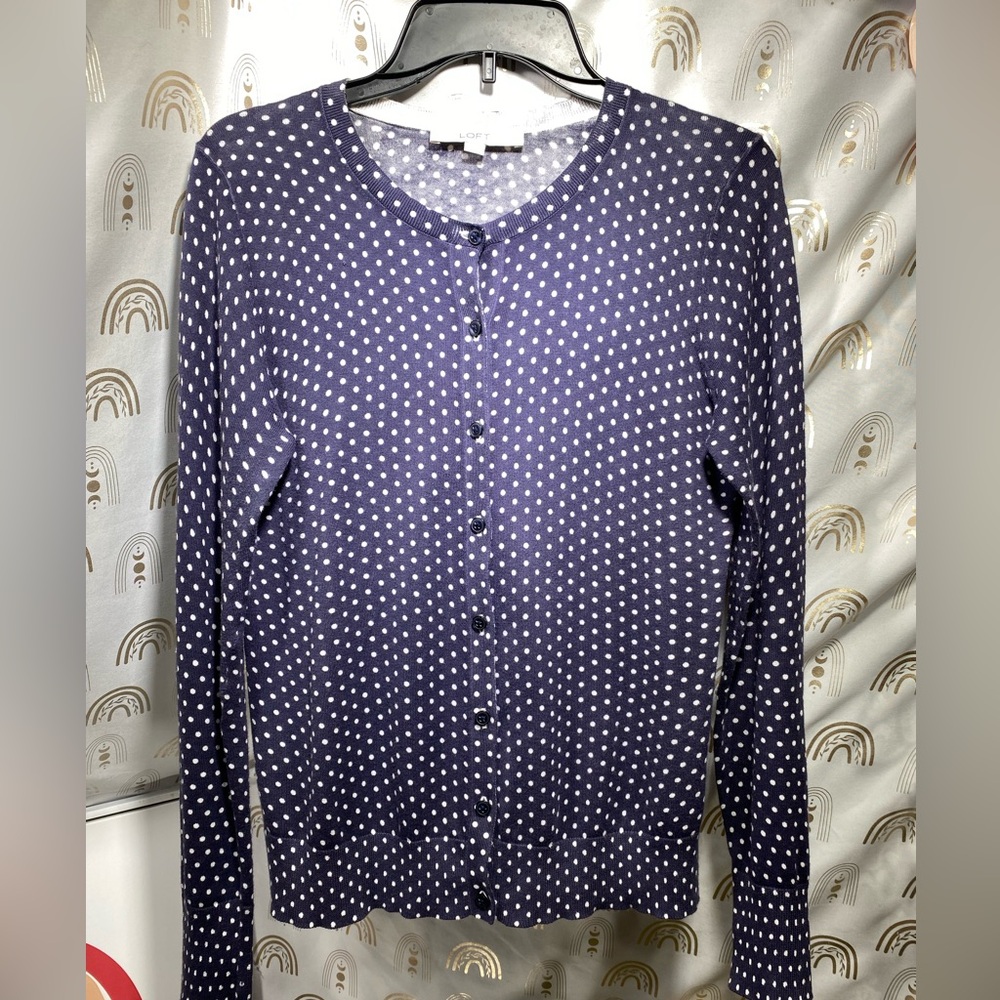 LOFT Navy and White Polka Dot Knit
